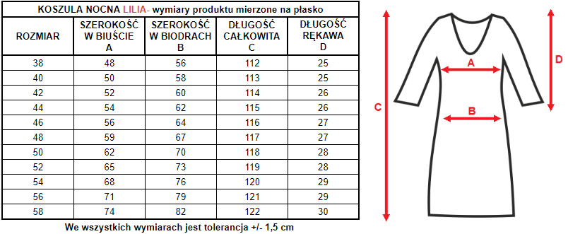 wymiary koszulki lilia